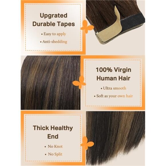Tape in Hair Extensions Human Hair, Balayage Dark Brown to Chestnut main image 4